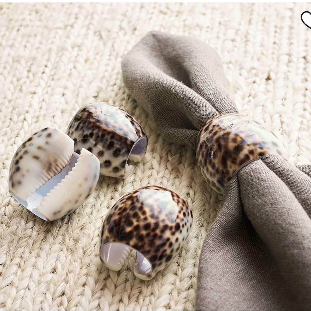 Pottery Barn Tiger Cowrie set of 4 napkin rings. So beautiful and so unique!!